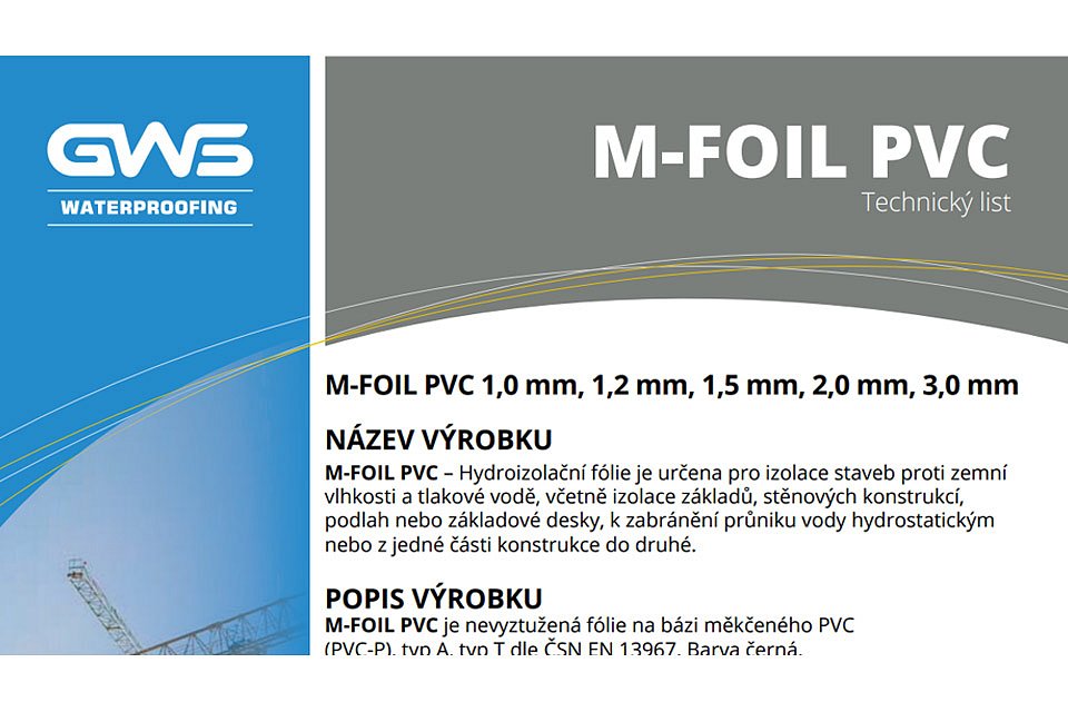 Byl přidán technický list M-FOIL PVC - zemní hydroizolační folie